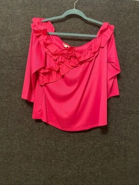 Cato Hot Pink Ruffle Off-Shoulder Blouse